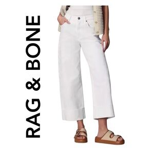 Rag & Bone Andi with Cuff Wide Leg White Size 24 New with Tags